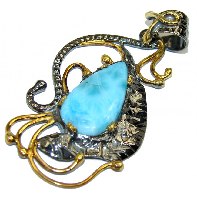 Genuine Blue Larimar 14k Gold over .925 Sterling Silver handmade pendant
