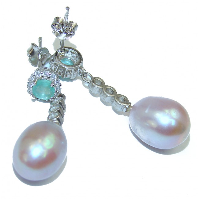 Pearl Emerald .925 Sterling Silver handmade earrings