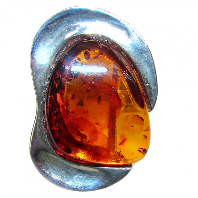 Large Authentic rare Baltic Amber .925 Sterling Silver handcrafted ring; s. 8 1/4
