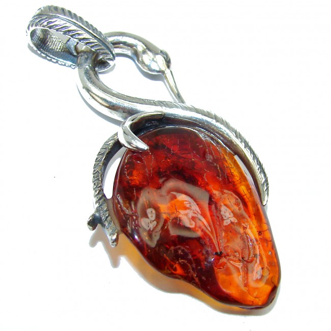 Graceful Swan Baltic Polish Amber .925 Sterling Silver handcrafted pendant