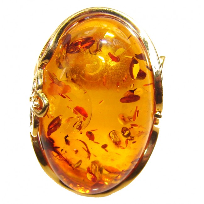 Authentic rare Butterscotch Baltic Amber 14K Gold over .925 Sterling Silver handcrafted ring; s. 6 adjustable