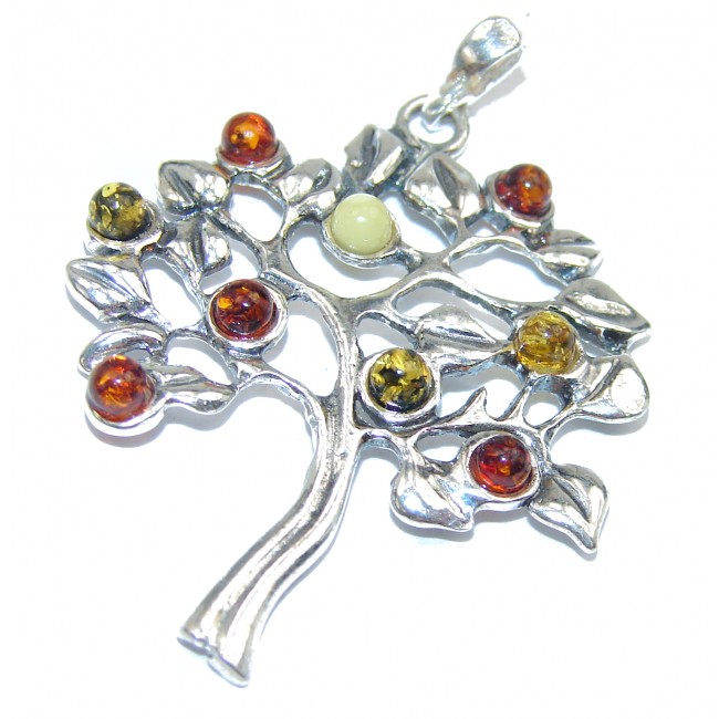 Family Tree Design Polish Amber .925 Sterling Silver handcrafted Pendant