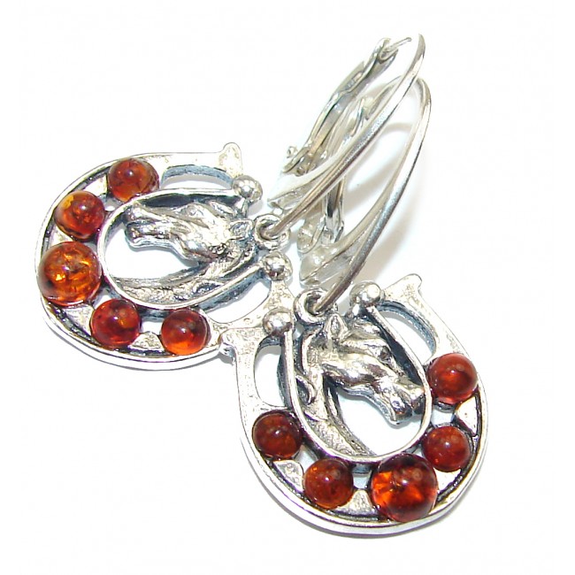 Horseshoe Baltic Polish Amber .925 Sterling Silver earrings