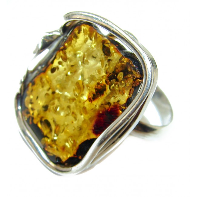 Authentic rare Baltic Amber .925 Sterling Silver handcrafted ring; s. 8