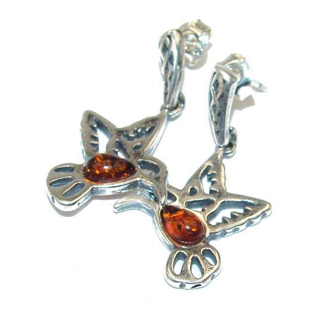 Hummingbird Genuine Baltic Amber .925 Sterling Silver handcrafted Earrings