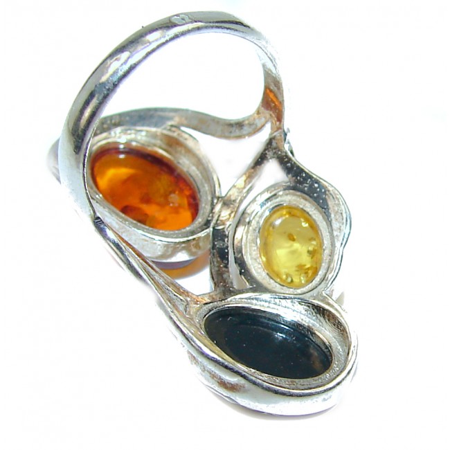 Authentic rare Baltic Amber .925 Sterling Silver handcrafted ring; s. 9