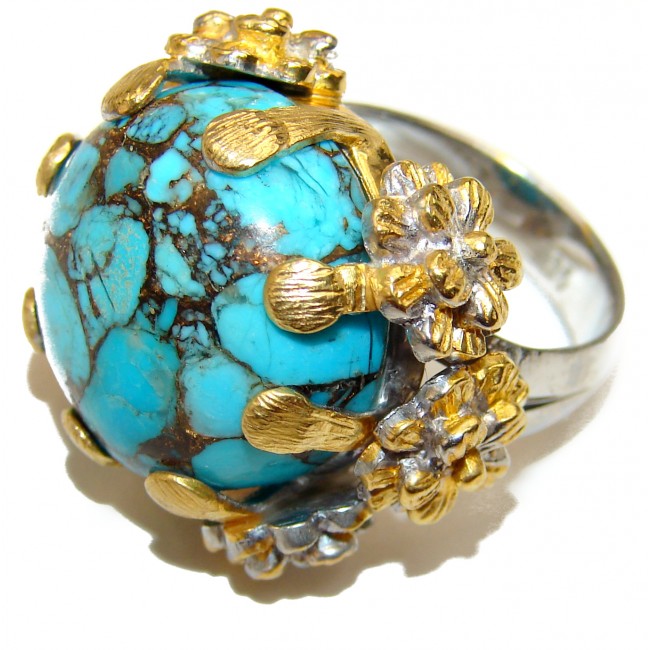 Authentic Turquoise 2tones .925 Sterling Silver ring; s. 7