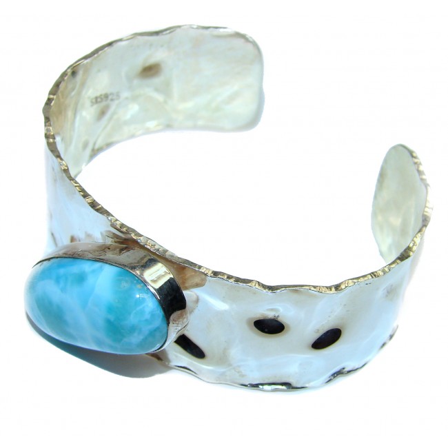 Genuine Blue Larimar hammered Sterling Silver handmade Bracelet Cuff
