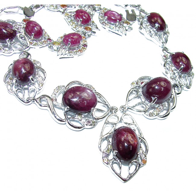 Magnificent Jewel authentic Ruby multi color Sapphire .925 Sterling Silver handcrafted necklace