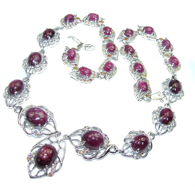 Magnificent Jewel authentic Ruby multi color Sapphire .925 Sterling Silver handcrafted necklace
