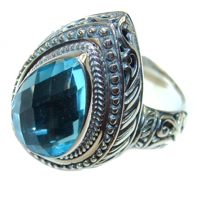 Swiss Blue Topaz .925 Sterling Silver handmade Ring size 8 1/4