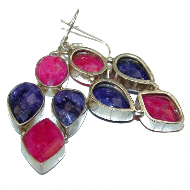 Magnificent Authentic Sapphire Ruby .925 Sterling Silver handcrafted Earrings