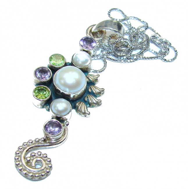 The Starry Night Pearl Mother of Pearl .925 Sterling Silver handmade Necklace