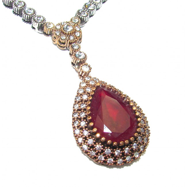 created Ruby 18K Rose Gold over .925 Sterling Silver handmade Necklace