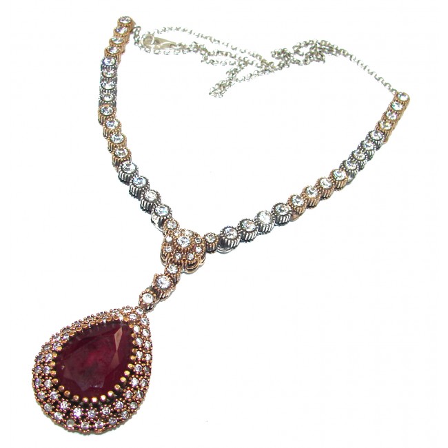 created Ruby 18K Rose Gold over .925 Sterling Silver handmade Necklace