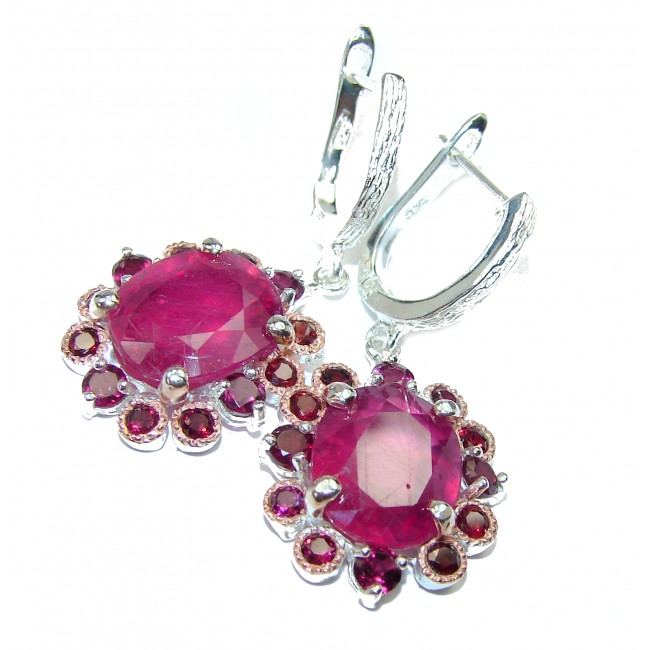 Real Kashmir Beauty Ruby 18K Gold over .925 Sterling Silver handcrafted Earrings