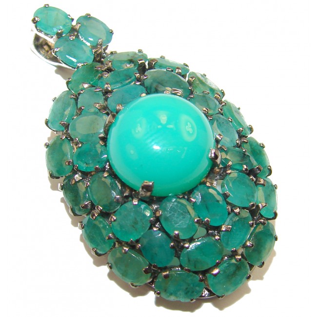 Great Beauty Chrysoprase Emerald .925 Sterling Silver handcrafted Pendant Brooch