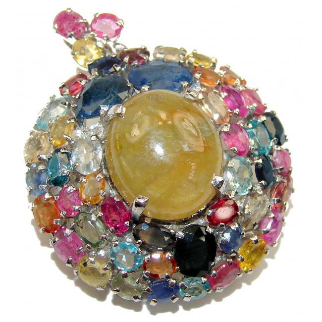 Vivid Beauty yellow Sapphire .925 Sterling Silver pendant Large brooch