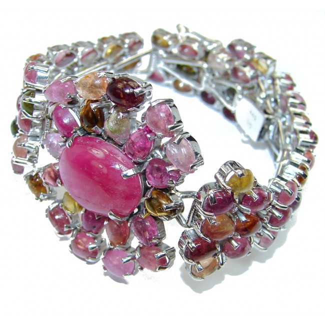 Luxurious Style Authentic Ruby Tourmaline .925 Sterling Silver handmade Large Bracelet