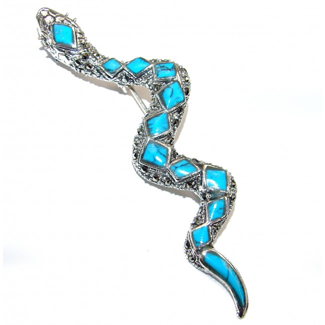 Huge Snake 3 inch long inlay Classy Blue Turquoise Sterling Silver Brooch