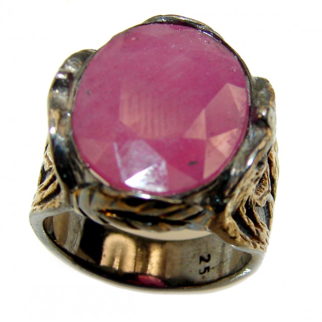 Most incredible Ruby 2 tones .925 Sterling Silver handmade Cocktail Ring s. 7