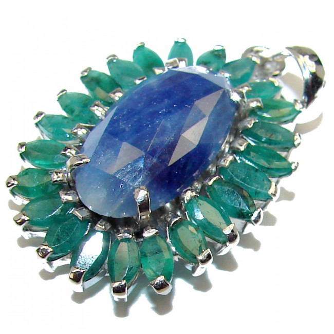 Authentic Sapphire Emerald .925 Sterling Silver handmade pendant