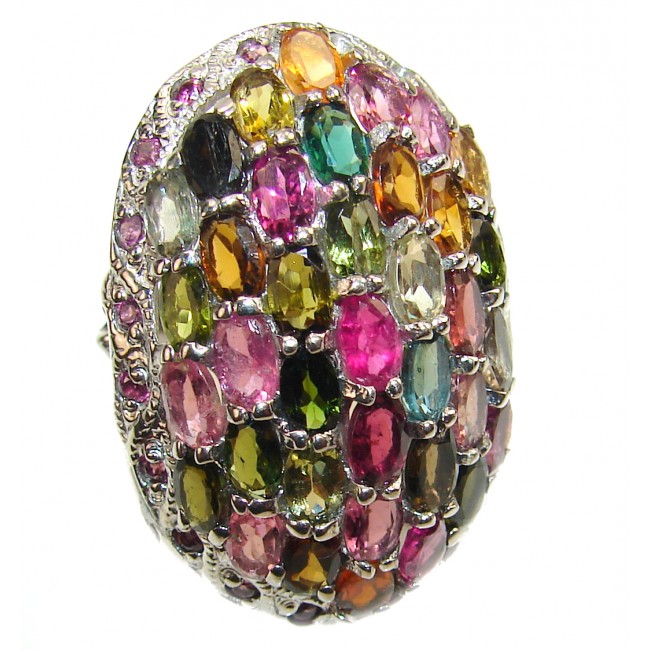Large Brazilian Watermelon Tourmaline .925 Sterling Silver handcrafted Statement Ring size 8 1/4
