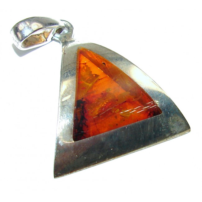 inlay Authentic Baltic Polish Amber .925 Sterling Silver handcrafted pendant