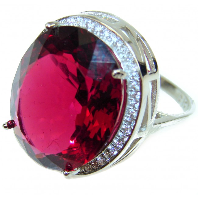 Huge Precious Red Topaz .925 Sterling Silver Statement HUGE Ring s. 9