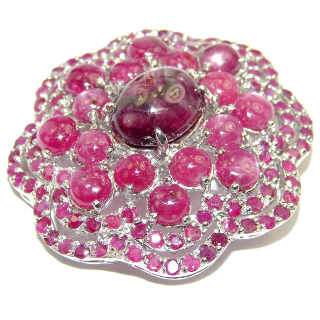 Precious Treasure Genuine Kasmir Star Ruby .925 Sterling Silver handmade Pendant - Brooch