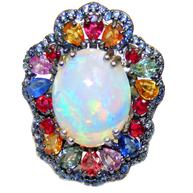 New Galaxy Genuine 15.95 carat Ethiopian Opal .925 Sterling Silver handmade Ring size 7 3/4