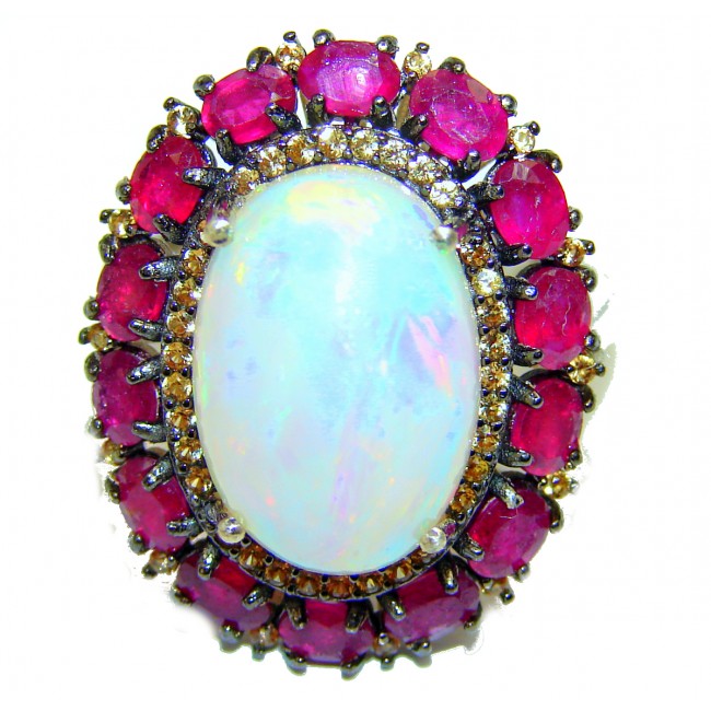 Genuine 25.95 carat Ethiopian Opal Ruby .925 Sterling Silver handmade Ring size 7 3/4