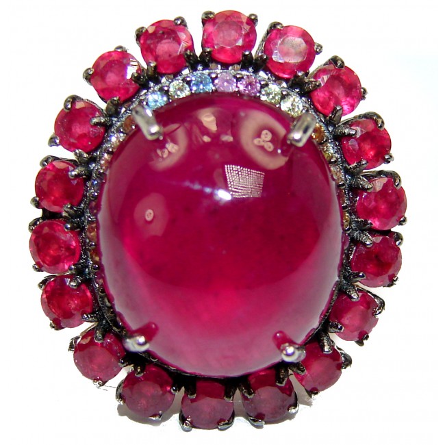 Royal quality 25.8 carat unique Ruby 18K white Gold over .925 Sterling Silver handcrafted Ring size 8