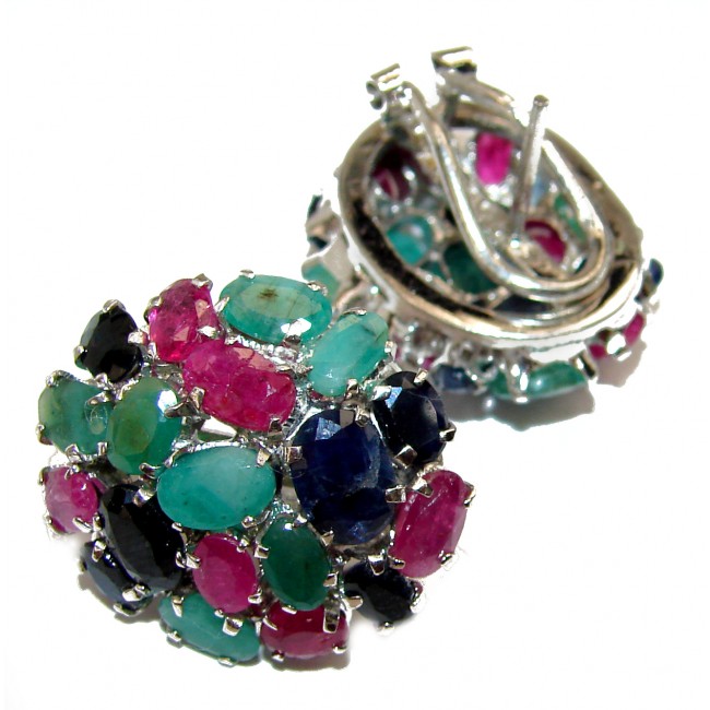 Spectacular Ruby Emerald Sapphire .925 Sterling Silver handcrafted earrings