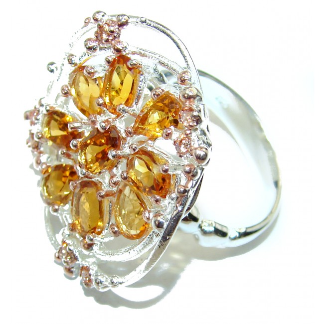 Sunny Sky Style Natural Citrine .925 Sterling Silver handmade Cocktail Ring s. 8