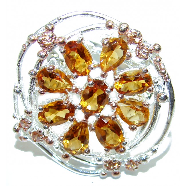 Sunny Sky Style Natural Citrine .925 Sterling Silver handmade Cocktail Ring s. 8