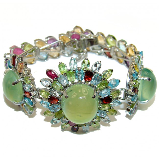 Green Royalty Huge Prehnite .925 Sterling Silver handcrafted Bracelet