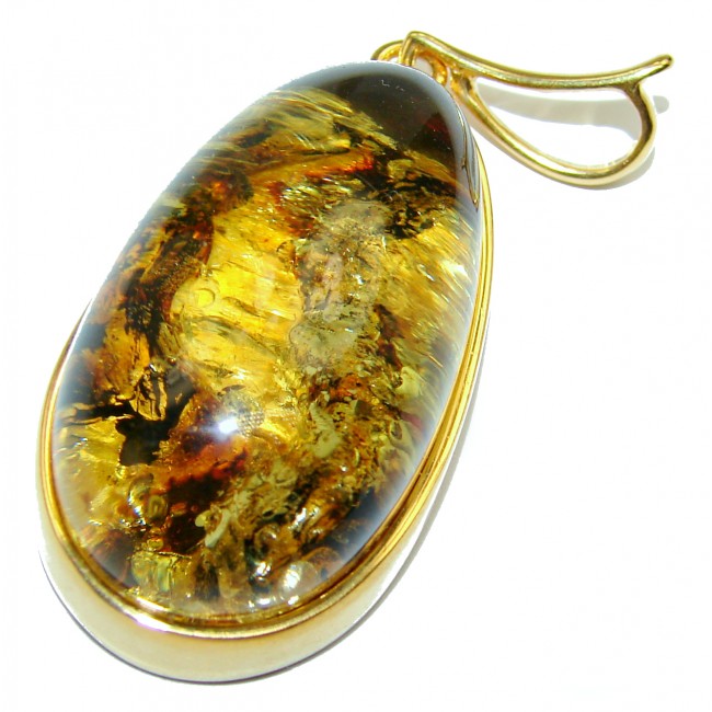 Baltic Polish Amber14 K Gold over .925 Sterling Silver handcrafted pendant
