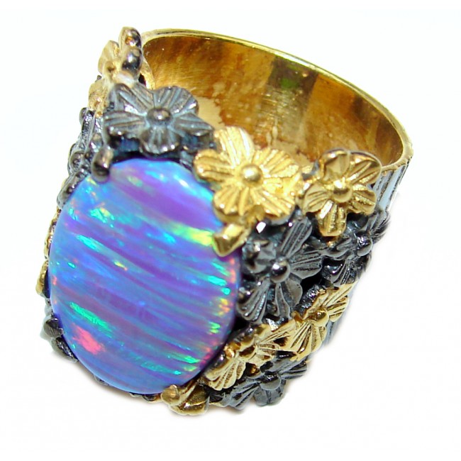 Excellent quality Australian Opal black rhodium over .925 Sterling Silver handcrafted Ring size 8