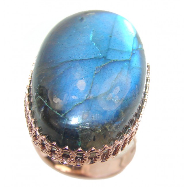 Perfect faceted Labradorite Rose Gold over .925 Sterling Silver handmade Ring s. 7