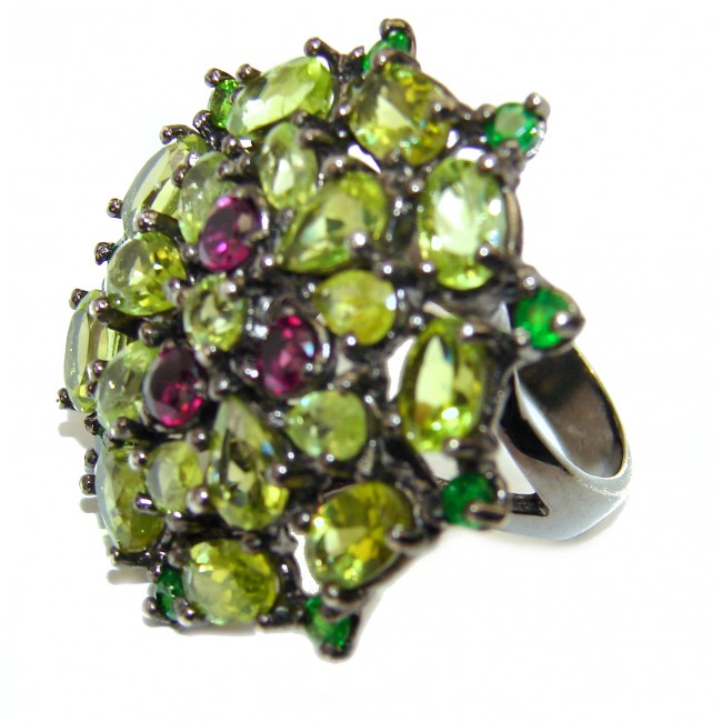 Genuine Peridot black rhodium over .925 Sterling Silver handcrafted Ring size 6 3/4