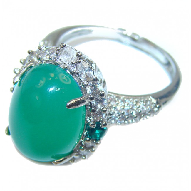 Spectacular Natural Jade .925 Sterling Silver handmade Statement ring s. 9 1/2 adjustable