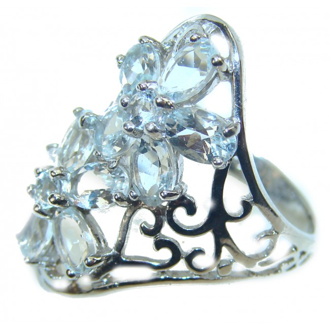 Bouquet of Flowers Authentic Aquamarine .925 Sterling Silver handmade Ring s. 8