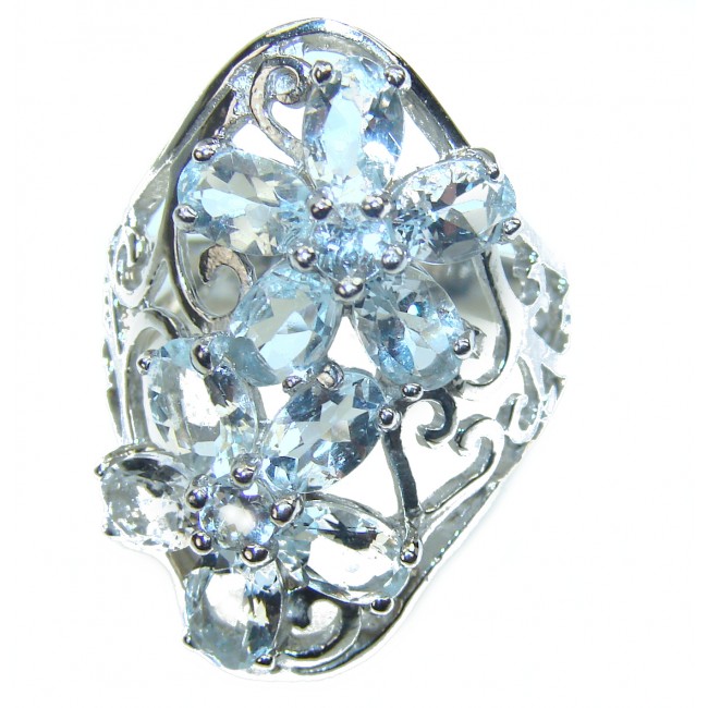 Bouquet of Flowers Authentic Aquamarine .925 Sterling Silver handmade Ring s. 8