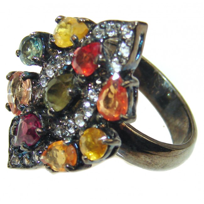 Multicolor Sapphire .925 Sterling Silver handcrafted Statement Ring size 8 1/4