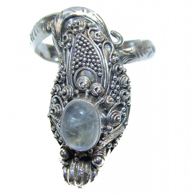 Cobra Genuine Fire Moonstone .925 Sterling Silver handcrafted ring size 10