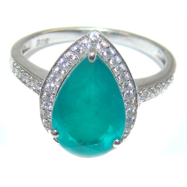 Authentic pear shape Emerald .925 Sterling Silver handmade Ring s. 7