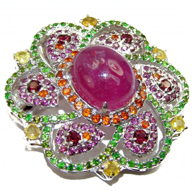 Precious Treasure Genuine Ruby .925 Sterling Silver handmade Pendant - Brooch