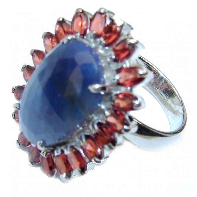 Sapphire .925 Sterling Silver handcrafted Statement Ring size 8