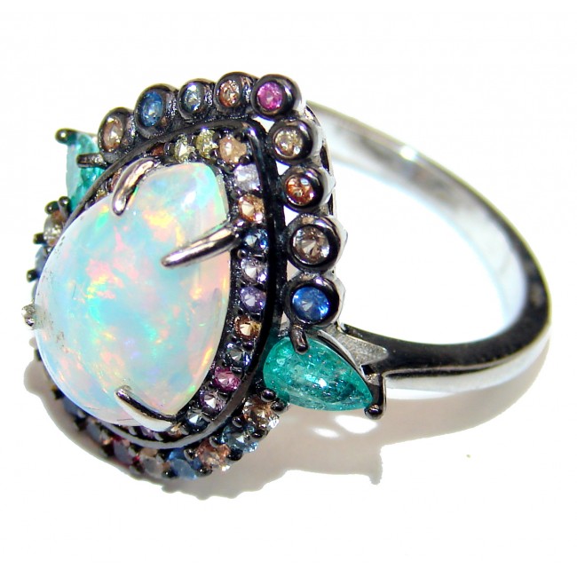 Precious 11.5 carat Ethiopian Opal .925 Sterling Silver handcrafted ring size 8